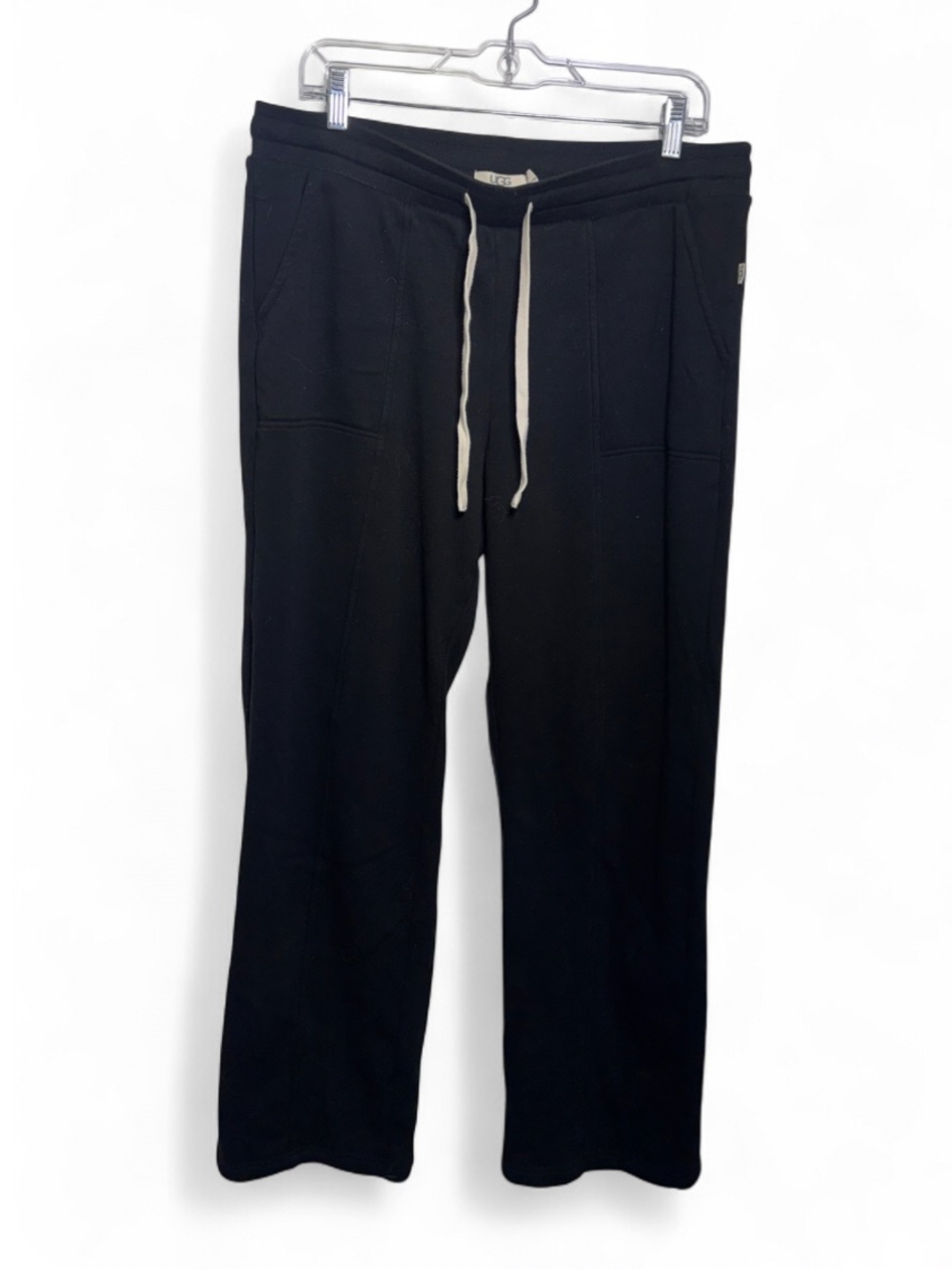 UGG Wide Leg Black Fleece Lined Lounge Pants Pockets Drawstring Size L